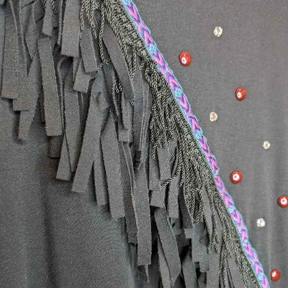 Vintage Donna Toran Black Studded Fringe Shoulder Sweater Women  XL - Picture 2 of 9